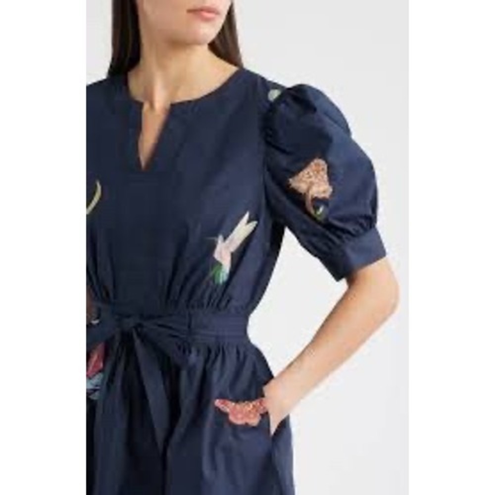 Ciebon Fit and Flare Navy Blue Embroidered Dress XS NEW! $145 - Picture 2 of 16